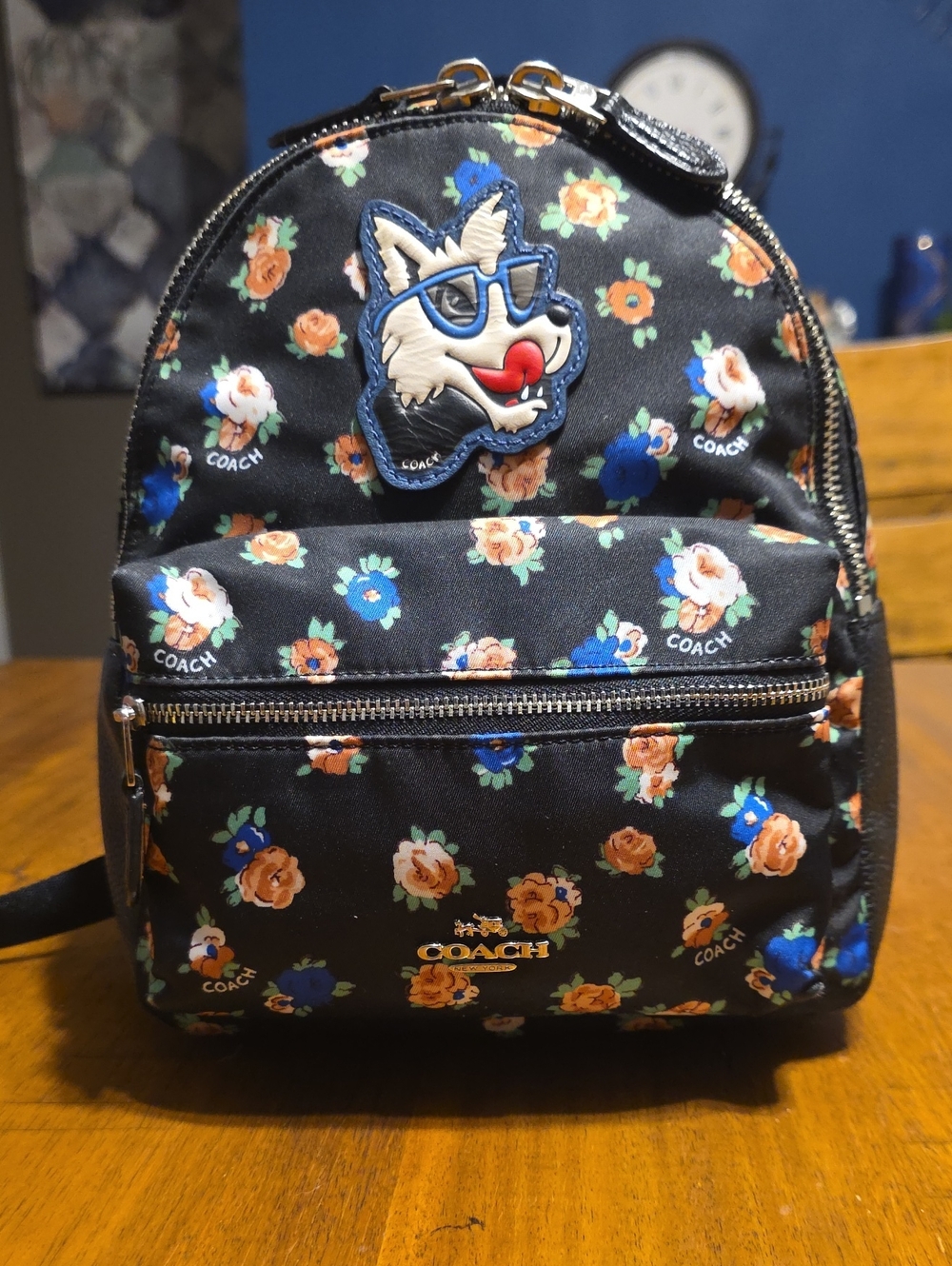 Coach Mini Charlie Tearose And Wolf Backpack